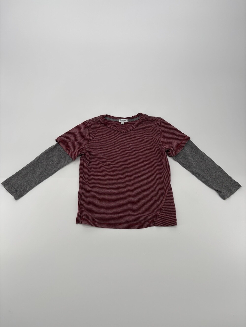 Splendid Littles 4T Boys Striped Layered Look Long Sleeve Tee Maroon & Gray
